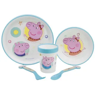 Peppa Pig Trinkflasche Teller-Set Mikrowellengeeignet 5-teiliges Kindergeschirr bunt