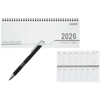 Livepac-Office Schreibtisch Kalender 32 Blatt / Schreibtischquerkalender 2026 + Kugelschreiber