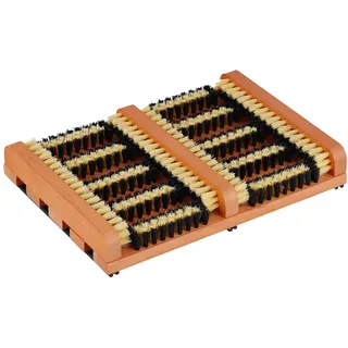 Relaxdays Schuhabstreifer mit Bürsten, Rutschfester Boden, Holz, Schuhabtreter außen, Schuhschmutzbürste, braun/schwarz