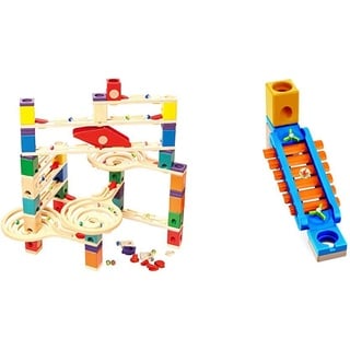 Hape E6009 - Quadrilla Vertigo, Kugelbahn, Konstruktionsspielzeug, aus Holz, ab 4 Jahren & 6022 - Klingender Spielplatz, Zubehör für Quadrilla Kugelbahnen, Xylophon-Rutsche, ab 4 Jahren, Mehrfarbig