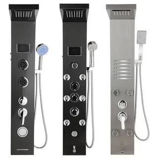 Duschsäule Duschpaneel 304 Edelstahl Silber, 5 Funktionen mit Regen Wasserfall Massage Handbrause Wannenauslauf und LED, G1/2