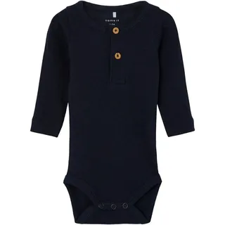 NAME IT "NBMKAB LS BODY NOOS", Jungen, Gr. 92, N-Gr, schwarz sapphire, Feinripp, Obermaterial: 57% Baumwolle, 38% Modal, 5% Elasthan, unifarben, regular fit, Rundhals, Bodys Langarmbody