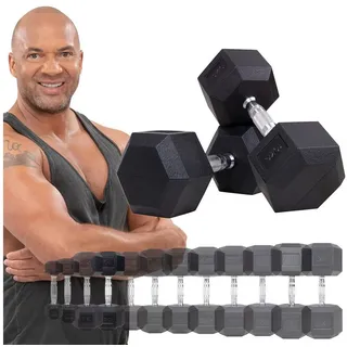 Miweba Sports Hantel-Set Premium Hexagon Kurzhantel Set HGH100 - 7 verschiedene Varianten, (2er-Set, Gusseisen-Kern, Hantelpaar, kreuzgerändelte Struktur, konische Form), Hantelgewichte Gewichte Fitness Sport Hantel Kurzhantel Set schwarz
