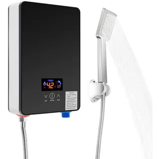 6500W Mini Durchlauferhitzer Dusche 220V Elektrischer Warmwasserbereiter mit Digitalanzeige, IPX4 Wasserdichtigkeit, Kompakte Größe Instant-Heizung inklusive Duschkopf
