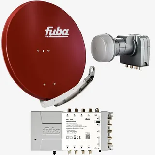 Fuba Sat Anlage 8 Teilnehmer | Satellitenschüssel Komplettset - DAA 850 R Alu Sat-Schüssel 85cm rot + Fuba Quattro LNB + Fuba FMT508 Sat Multischalt