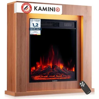KAMINIO Elektrokamin MATTI, Elektrischer Kamin mit 3D-Flammeneffekt, Ambientelicht, Heizung 1800W braun