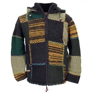 Guru-Shop Strickjacke Unisex Patchwork Strickjacke aus Schafwolle,.. alternative Bekleidung braun|grün|schwarz S