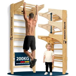 BARE HANDS 3in1 Sprossenwand aus Holz mit Klimmzugstange & Dipstange | Home Gym ...