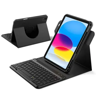 Inateck Hülle mit Tastatur für iPad 11 (A16 2025), iPad 10 (2022) Schwarz