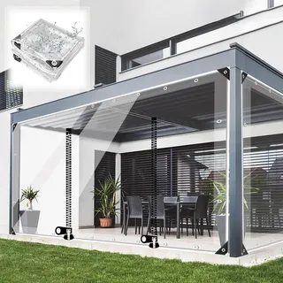 Pvc Wasserdicht Transparent Plane Seitenteil Mit Reißverschluss Tür,Outdoor Durchsichtige Plane Vorhänge Mit Ösen,Pergola Pavillon Carport Veranda Regen Vorhänge,Anpassbar,L×H-2.3×3.3m(7.5*10.8ft)