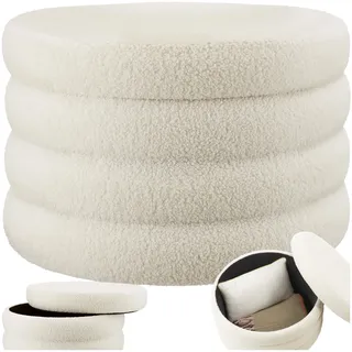 Tectake Sitzhocker mit Stauraum Bouclé 67 x 42 x 67 cm Creme-weiß
