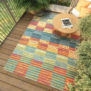 Mazovia Teppich Outdoor Wetterfest - Teppiche für Terrasse, Garten - Balkon Teppich Wasserabweisend - Geometrisch - Bunt 140 x 200 cm