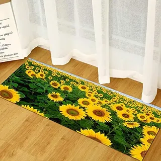 Morbuy Personalisierte Fußmatte Rutschfester Türvorleger mit 3D Schöner Druck, Schmutzfangmatte Waschbar Fussmatte Innen Badteppiche (60x90cm,Sonnenblume)