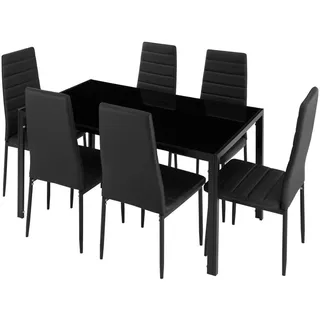 Tectake tectake® Esszimmergruppe, 7-teilig, gepolstert mit Kunstlederbezug, bodenschonende Kunststoffkappen