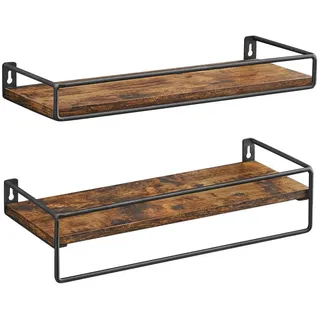 VASAGLE Wandregal, 2-tlg., Schweberegale, mit Stange, Wandboard, Aufbewahrung, an der Wand, für Küche, Schlafzimmer, Wohnzimmer, vintagebraun-schwarz LWS441B01