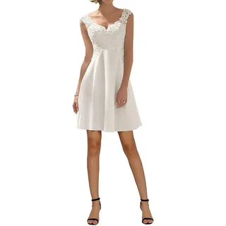 ZODJK Damen Brautkleid Kurz Weiß A-Linie 3/4 Lange Transparente Ärmel Brautkleid, White 01, 38 - 38