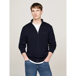 Tommy Hilfiger Cardigan TOMMY HILFIGER "PIMA ORG CTN CASHMERE ZIP THRU", Herren, Gr. XXXL (58), blau (desert sky), Strick, Obermaterial: 95% Baumwolle, 5% Kaschmir, Rippstrickbündchen, Strickjacken