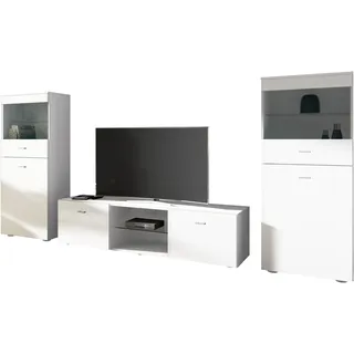 borchardt Möbel Wohnwand "Scala" Lowboard TV Board Möbel Vitrine Fernsehwand Weiß Hochglanz
