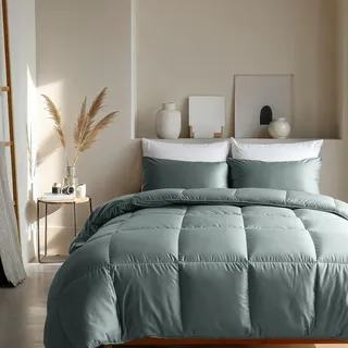 Zelesta Satinbed Bettdecke - Waschbare bettdecke ohne Bezug - Satin-Stoff Bettwäsche - Winterdecke und Sommer-Bettdecke - Duvet - 4 Jahreszeiten - Steppdecke (Grateful Green, 140x200 cm)