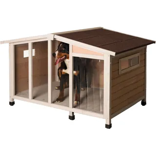 Kerbl Hundehütte Overview, 134x92x82cm, Holz, Kunststoff, Plexiglas, Hunde, wetterfestes Dach, 2 Schiebefenster