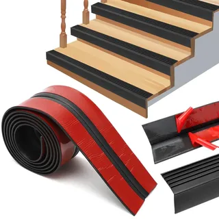 Yuragim Treppenkantenprofil Selbstklebend, 2M Kantenschutz Treppe Schwarz Gummi Treppen-Kantenprofil Selbstklebend, Antirutsch Treppenkantenschutz rutschfeste Treppenstufe für Außen und Innenbereich