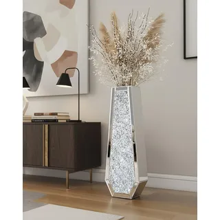 Artloge Bodenvase Groß 68cm Hoch Standvase: Silberne Vase Kristall für Pampasgras, Glas verspiegelte Diamanten Blumenvase, Dekorative Luxus Glitzer vasen für Wohnzimmer Home Decor– Kein Wasserhalt