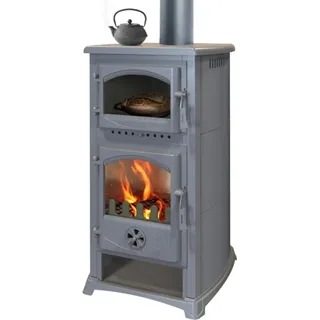 Olaf Stange GmbH Kaminofen mit Backfach und Herdplatte Cucina grau - 9,7kW