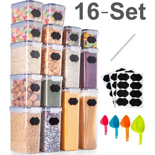 Deuline Vorratsdosen Frischhaltedose 16-Set 24L mit Deckel Luftdicht BPA frei Aufbewahrungsbox Vorratsbehälter Spaghetti Aufbewahrung 2.8L 2.0L 1.4 L0.8L