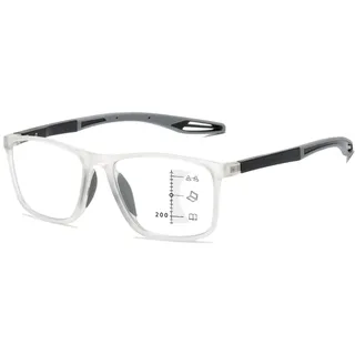 Lanomi Rechteckig Gleitsichtbrille Herren Damen Progressives Multifokal Lesebrille Blaulichtfilter Ultraleicht Flexibel TR90 Gleitsicht Brille Transparent Rahmen Grau Arm Gleitsichtbrille 2.5 - L