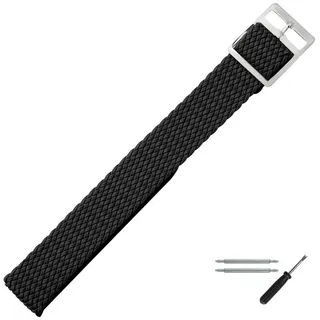 MARBURGER Uhrenarmband 14mm Textil Stoff Perlongeflecht Schwarz schwarz|silberfarben