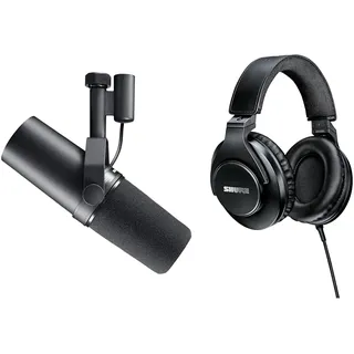 Shure SM7B Dynamisches Gesangsmikrofon für Broadcast, Podcast & Recording+Geschlossener Ohrhörer, abnehmbares Spiralkabel für Heim- und Studioaufnahmen - Gen 2 - Schwarz