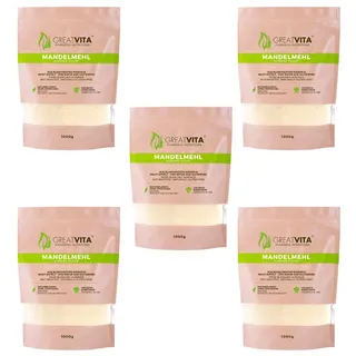 GreatVita 5x1kg Mandelmehl fein gemahlen, aus blanchierten Mandeln naturbelassen