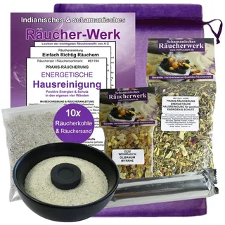 Naturheilmittel Heilsteine Methusalem GmbH Neu-Ulm Räuchern GEGEN Negative Energie 8-TLG Set energetische HAUSREINIGUNG mit RÄUCHERMISCHUNG + WEIHRAUCH & MYRRHE, Räucherschale, Räucherkohle, Räucheranleitung, Täschchen. 10 x RÄUCHERN. 81194-S