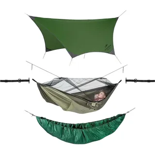 Amazonas Hängematte Ultra-Light Set, Moskitonetz + Tarp + Aufhängungen + Underquilt (5° C, Outdoor Hammock Set), XL und XXL grün 275 cm