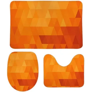 RedBeans rutschfeste Badematte, 3-teiliges Flanell-Badezimmerteppich-Set, gebranntes Orange, dreieckige Mosaik, schattige Formen und Muster, weicher WC-Vorleger