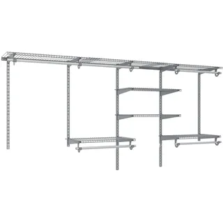 COSTWAY Offener Kleiderschrank, Wandgarderobe, ausziehbar von 122 bis 244 cm, DIY-Aufbewahrungssystem, Wandmontage, grau