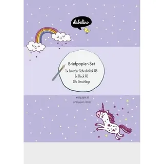 dabelino Liniertes Briefpapier-Set für Kinder: Einhorn (für Mädchen, rosa, lila)