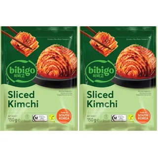 Bibigo Kimchi geschnitten – Fermentierter Kohl aus Korea – Ohne Fischsauce und halal – 1 x 150 g (Packung mit 2)