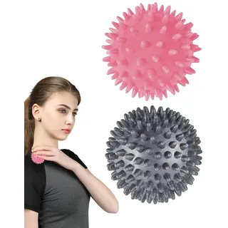 DHWEKU Massageball Hart. Massage Ball mit Noppen Stachelball für Fuss Hand Rücken Muskelmassage. Für Plantarfasziitis Muskelregeneration Myofasziale Entspannung Schmerzlinderung,grau/rosa/2er Set