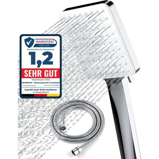Newentor Duschkopf mit 6 Strahlarten Silber Schlauch 1,5M)