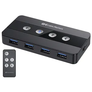 Cable Matters 4-Port USB 3.0 KVM Switch Hub (USB Switch 4 In 4 Out, KVM Switches) für 4 Computer - Umschalten per Tastendruck oder Fernbedienung - enthält USB C Adapter für USB-C und Thunderbolt 3