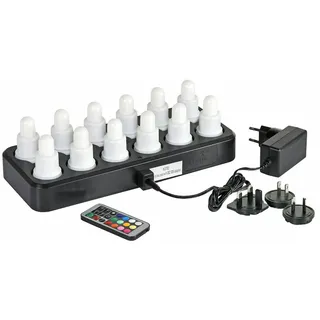 Duni 12er LED-Set 206435 Multicolor & Warmweiss 12 Stunden Brenndauer inkl. Fernbedienung und 12er Ladestation (Produktionsdatum 2025)