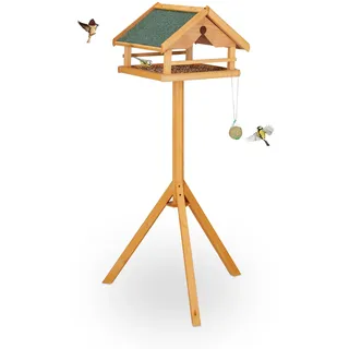 Relaxdays Vogelfutterhaus mit Ständer, wetterfestes Asphaltdach, Garten & Terrasse, Vogelhaus,