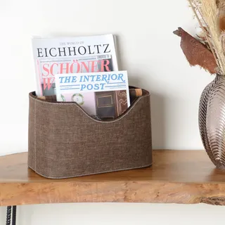 wohnfreuden 30 cm Stoff Zeitungshalter Holz Zeitschriftenständer Zeitungsständer Zeitschriftenhalter modern braun Aufbewahrung Dekoration