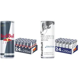 Red Bull Energy Drink Zero - 24er Palette Dosen - Getränke ohne Zucker und Kalorien EINWEG & Energy Drink White Edition - 24er Palette Dosen - Getränke mit Kokos-Blaubeere-Geschmack, EINWEG
