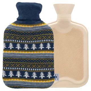 axion® Wärmflasche mit Bezug – blau-gelb | einseitig Kiefer Strick (33 x 20 cm) 1 St