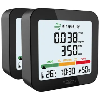 Infactory 2er-Set Akku-Messgeräte für TVOC, mit CO2-Anzeige, Thermo-/Hygrometer