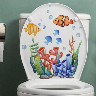 Wudaizhi 3D Undersea Fishs Decals Toilettendeckel Aufkleber Abnehmbar wasserdichte Toilettensitz Aufkleber Für Badezimmer Wc Toiletten Toilettendekoration