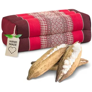 Livasia Block Yogakissen eckig - 17x34x12cm - Meditationskissen mit Kapok, Stützkissen Bolster rechteckig, Yoga Pilates Zubehör Nackenkissen, Thaikissen fest handgefertigt (Rubinrot)