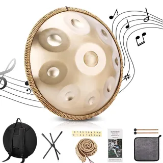 Handpan Drum in D Moll 432Hz 9 Töne 22 Zoll Stahl Pan, mit weicher Handpan Tasche, Handtrommelständer, Schlägeln, Harmonische Percussion, für Klangheilung, persönliche Meditation, Yoga